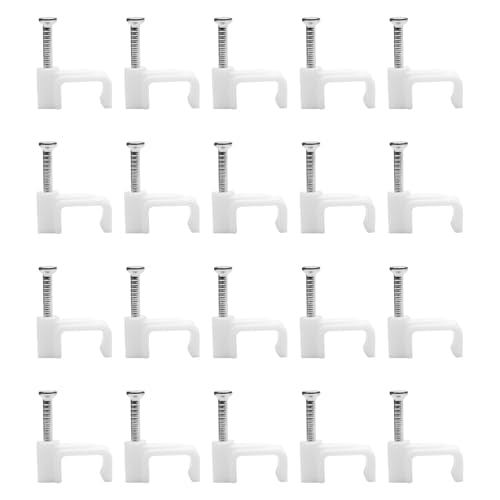 100 Pack Cable Clips, 8 mm White Flat Ethernet Wire Clips, Coax Cable Wall Clip, Cord Clips for Wires on Wall, Cord Management (100)