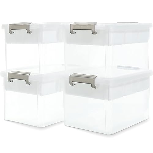Citylife 17 QT Storage Box with Removable Tray Closet Organizers and Storage Clear Storage Container for Organizing, Craft, Tools, Files, Office Supplies, 4 Packs - size: 17 Qt- 4 Pack