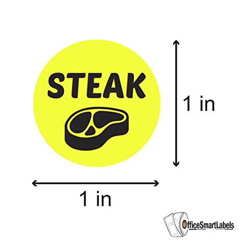 Steak Stickers - 1 Inch Round Circle Steak Labels in Bright Yellow for Restaurant Deli Food Truck Supermarket Grocery Store Food Meal Menu Choice Sticker Package Label - 300 Count/Pack - color: Turkey, size: 300 Labels