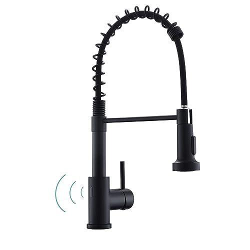 WEWE Matte Black Touchless Kitchen Faucet with Pull Down Sprayer - Motion Sensor Black Kitchen Faucet Spring Single Handle Kitchen Faucets, Stainless Steel Faucet for Kitchen Sink - color: Matte Black, style: Transitional