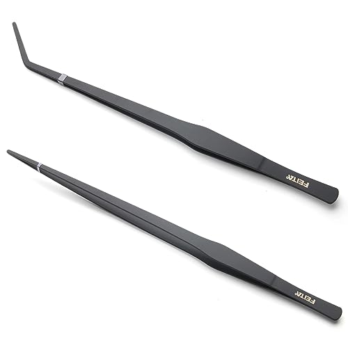 Aquarium Tweezers Extra Long 15 inches Feed Tong Clamps - FEITA Straight and Curved Stainless Steel 38cm Tweezers Set for Fish Tank Plants Aquascape Tools & Reptile Feeding Tongs - Black 2Pcs - color: Black 2pcs
