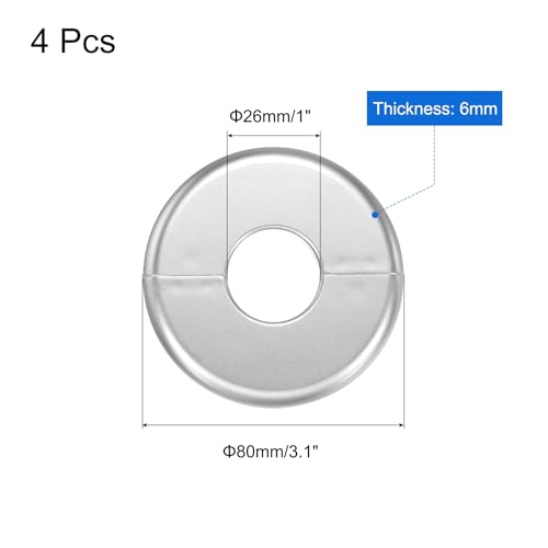 uxcell 4pcs Wall Split Flange 80mm / 3.1" OD Escutcheon Plate ABS Round Self-Adhesive Plumbing Cover Plates for 26mm / 1" Dia Water Pipe Faucet Decoration Accessories, Silver - color: Silver, size: 26mm