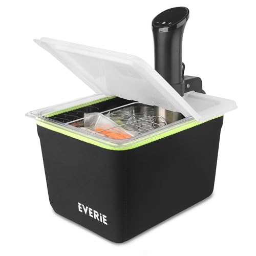 EVERIE 12 Quart Sous Vide Container with Collapsible Hinged Lid + Wobble-Free Stainless Steel Rack Divider + Insulating Neoprene Sleeve — NSF Approved Container, BPA-Free Lid, Fits Anova & Instant Pot - color: Container with lid and rack and sleeve