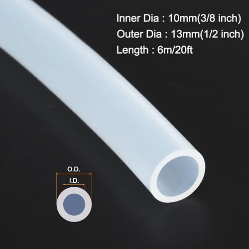 MECCANIXITY 20ft Clear Silicone Rubber Tubing 3/8" ID 1/2" OD Plastic Tube Flexible Air Hose for Brewing, Wine Making, Pump Siphon, 10mm x 13mm, with 2pcs Clamps - size: 3/8" x 1/2"