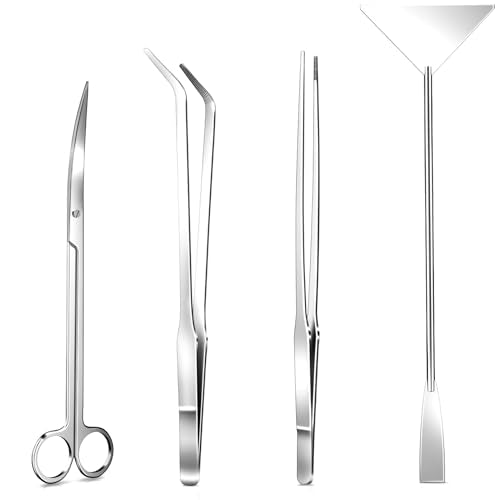 Cooclensportey Aquascape Tools - 4PCS Premium Aquascaping Tools Kit, Enduring Aquarium Tools Include Aquarium Scissors Tweezers and Algae Scraper, Terrarium Supplies for Fish Tank