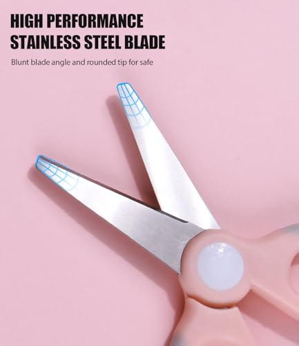 Baby Food Scissors Kicthen Shears -2Pack Portable Healthy Kids Scissors,Stainless Steel Scissor with Storage Travel Case - Ideal for Cutting Meat, Chicken, Vegetables, and Fruits (Pink+Blue)