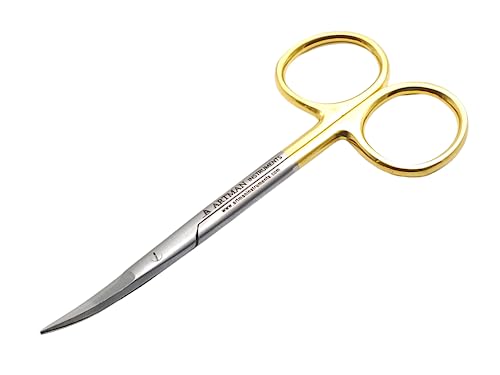 ARTMAN INSTRUMENTS Scissors 4.5 inches Curved with Tungsten Carbide Inserts| Gold Plated Handle Extra Sharp and Durable