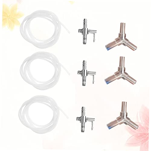 BESPORTBLE 9pcs Oxygen Pump Connector for Fish Tank Stainless Steel Air Pump Accessory Includes One Crystal Three Soft Hoses Easy to Install Aquarium Equipment