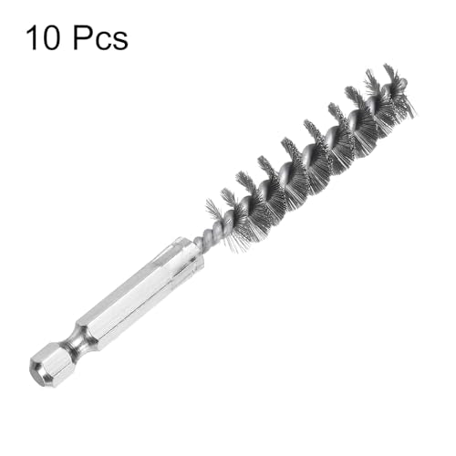 HARFINGTON 10Pcs Stainless Steel Bore Brush 13mm Dia 4" Long Cleaning Twisted Wire Brush with Handle 1/4" Hex Shank for Tubes, Ports, Bearings - size: 13mm