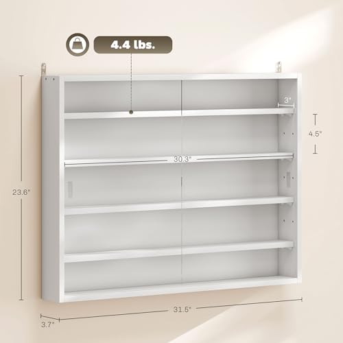 HOMCOM 5-Tier Display Cabinet, Glass Door Cabinet with Adjustable Shelves, Wall-Mounted Display Case for Playroom, Bedroom, White - color: White