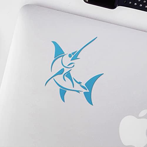 2 Pcs - Decal Stickers of Stylized Marlin Fish (Azure Blue) Premium Waterproof Vinyl Decal Stickers for Laptop Phone Accessory Helmet Car Window Mug Tuber Cup Door Wall ANDSKUS512502BE070722 - color: Azure Blue, size: 4.8'' x 5.6''