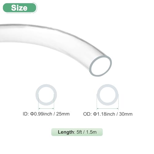 M METERXITY Clear Plastic Tubing, 0.99Inch(25mm) ID 1.18Inch(30mm) OD, 5ft(1.5m) Length PVC Tube Low Pressure Flexible Vinyl Tubing for Garden/Water Hose Airline Tube Aquarium - size: 0.99"×1.18"×5ft