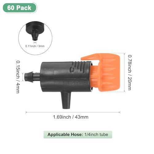 M METERXITY 60-Pack Flag Irrigation Dripper Emitter, 0-200L/H Plastic Drip Irrigation Connect for Garden/Trees/Herbs/Aquarium, Irrigation System Parts Tool [Black]