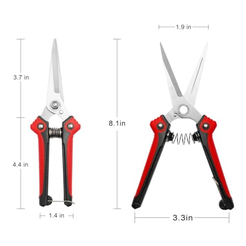 Gardening Scissors Hand Pruner Pruning Shear with Straight Stainless Steel Blades, Flower Cutter Garden Clippers, 8.1 Inch (Red) - color: Red