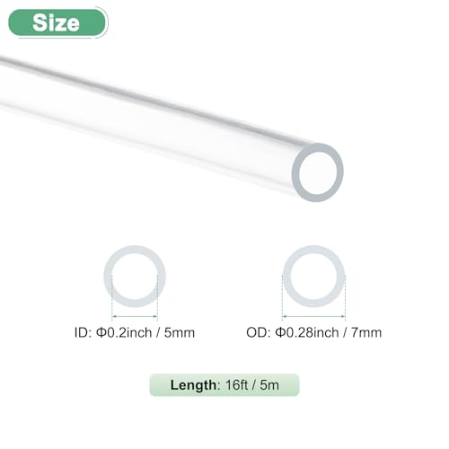 M METERXITY Clear Plastic Tubing, 0.2Inch(5mm) ID 0.28Inch(7mm) OD, 16ft(5m) Length PVC Tube Low Pressure Flexible Vinyl Tubing for Garden/Water Hose Airline Tube Aquarium - size: 0.2"×0.28"×16ft