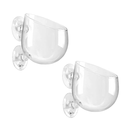 WHJY Clear Glass Aquarium Suction Cups, Round Plant Holder, Fish Tank Plant Pots - Set of 2, Transparent
