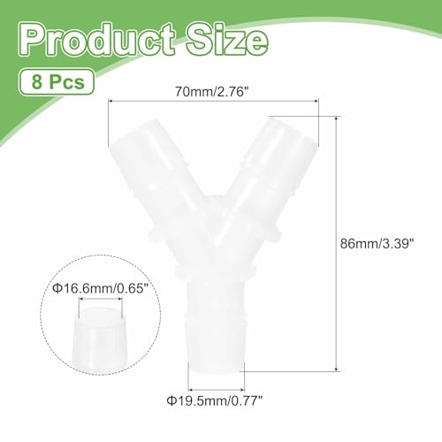 MECCANIXITY 8pcs Plastic Hose Barb Fitting, 3/4" x 3/4" Y Shape Tee Barbed Hose Pipe Fitting Splicer Mender Joint Adapter for Water Liquid Fuel Line Tube, Clear - size: 3/4" x 3/4"