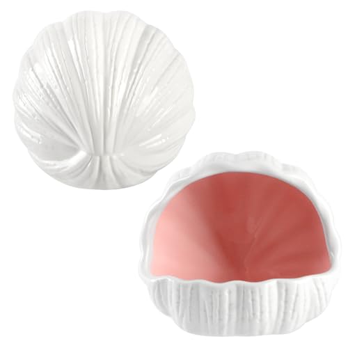 Cute Betta Fish Tank Accessory Decorations Ceramic Conch Shell-Shaped House Aquarium Decor Thematic Ornament Hideout Cave for Shrimp Fish Playing or Hiding (Pink, Small with 50pcs Pearl) - color: Pink