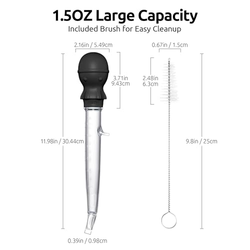 U-Taste 1.5oz Angled Turkey Baster - 228.2ºF Heat Resistant Food Grade Tritan and Silicone Large Octopus Bulb Baster Set with Cleaning Brush for Cooking Basting Meat Poultry Beef Chicken (Black) - color: Black