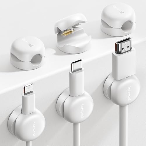 Lamicall Cord Organizer, Spring Cable Management Clips - 6Pack Compact Desk Cable Holder Clips, Nightstand Phone Charging Cord Holder, Halloween Adhesive Wire Organizer, Office Accessory, White - color: White, size: 6Pack