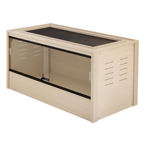 New Age Pet ECOFLEX 36" Wide Medium Reptile Habitat, Mojave Lounge for Snakes, Tortoises & Lizards in Maple, Black & Grey, Easy Assembly, Sliding Glass Doors & Mesh Top - color: Tan, size: Medium