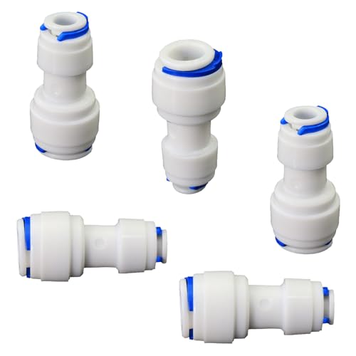 Water purifier adapter, 1/4" x 3/8" pipe quick connector, outer diameter 1/4 to 3/8 inch quick push plastic pipe connector, suitable for reverse osmosis filtration RODI system 5PCS - style: 1/4 to 3/8 quick connect straight through