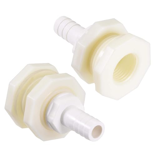 Bulkhead Fitting Adapter, 12mm Barbed x G1/2 Female ABS White, Water Tank Connector for Aquariums, Water Tanks, Tubs, Pools, 2pcs - size: 1/2" 2pcs