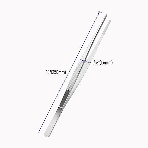 10 Inch Stainless Steel Tweezers, with Straight Round Blunt Serrated Tip, 1/16 Inch Thickness Stainless Steel, Multipurpose Daily Garden Home Lab Craft Repairing Tool - size: 10"L(1/16"T)
