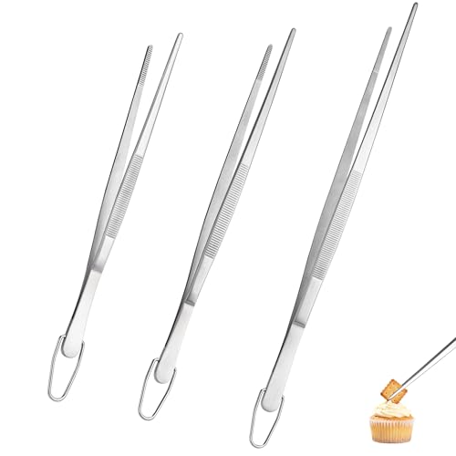 U-Taste 8"+10"+12" Kitchen Cooking Tweezer: 18/8 Stainless Steel Food-Grade Metal Food Tong, Flexible Pinching, Seamless-Welding and Sturdy for Serving Grilling Frying, Plating, Feeding (Pointed Tip) - size: 8in+10in+12in (pointed tip)