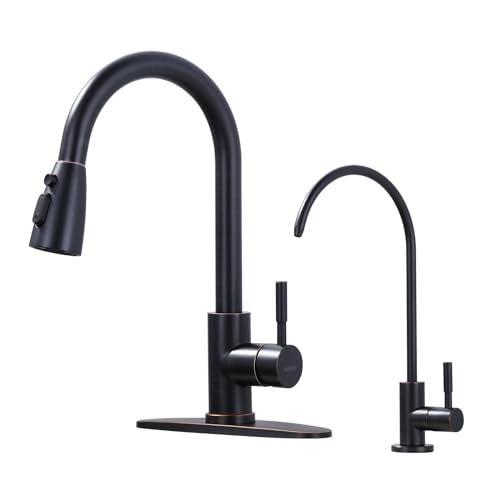 Kitchen Faucet and Water Filter Faucet Combo, WOWOW Stainless Steel Kitchen Sink Faucet with Drinking Water Faucet for Reverse Osmosis or Water Filtration System, Oil-Rubbed Bronze - color: C: Oil Rubbed Bronze, style: Kitchen Faucet & Filter Faucet