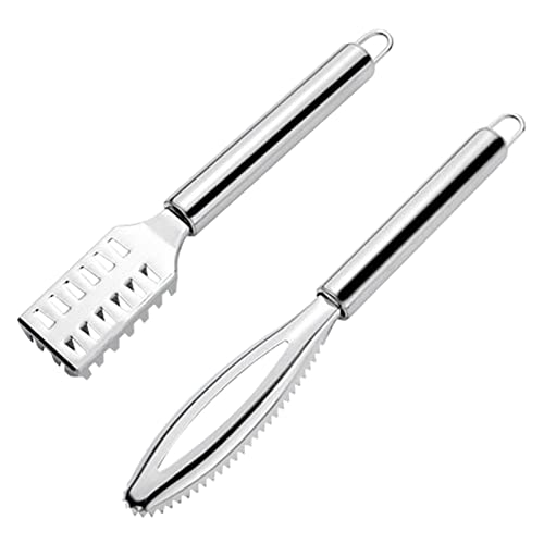 Fish Scaler Remover, Fish Scales Scraping Tool, Fishes Scaler Scraper with Grip Handle Fast Cleaning Skin Steel Brush Fishes Peeling Scraper(COLOR:Silver)
