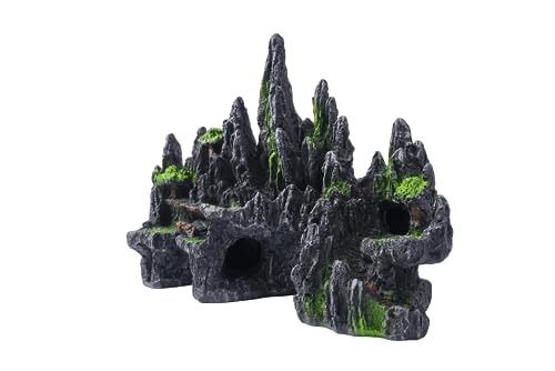 Large Fish Tank Decorations - Mountain View Aquarium Ornament with Tree House Cave Bridge,Large - color: A