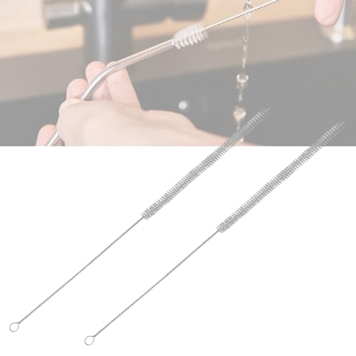 Podoy Straw Brush Pipe Cleaner with 18" Long White Nylon Bristle Wire Stainless Steel Cleaning Pipe Straw Brush (Pack of 2)
