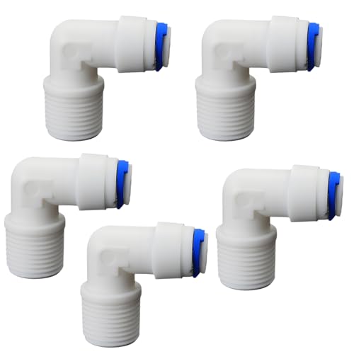 3/8"M to 1/4" Tube Elbow Push-Fit Adapter, 5 Pcs | Quick-connect adapter for RO reverse osmosis water filter systems, beverage dispensers & water purifiers. - size: 3/8"MPT to 1/4" QC Elbow Adapter