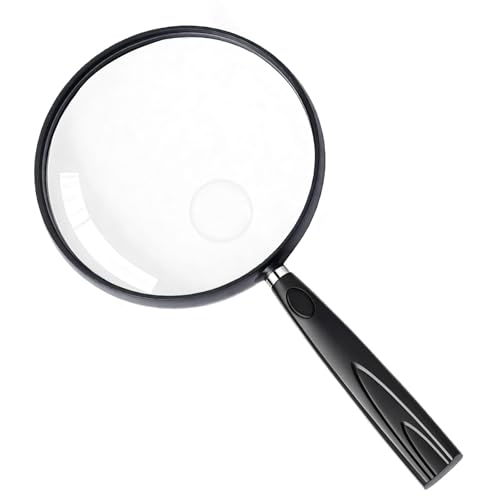 Feosky Handheld Reading Magnifier, 10X Magnifier, 130mm Shatterproof Lens, Non-Slip Handle for Adults Close Work, Seniors Reading and Nature Exploration, Hobby Observation(Black) - color: Black, size: 130mm