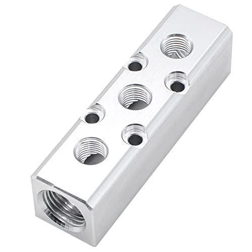 Air Manifold, 3 Way 5 Port Air Compressor Manifold, Aluminum Air Hose Inline Manifold Block Splitter, Pneumatic Manifold Air Distribution Block, NPT 1/2 Inch Supply Port, NPT 1/4 Inch Output Port - size: 1PCS 3 Way 5 Port（Silver）