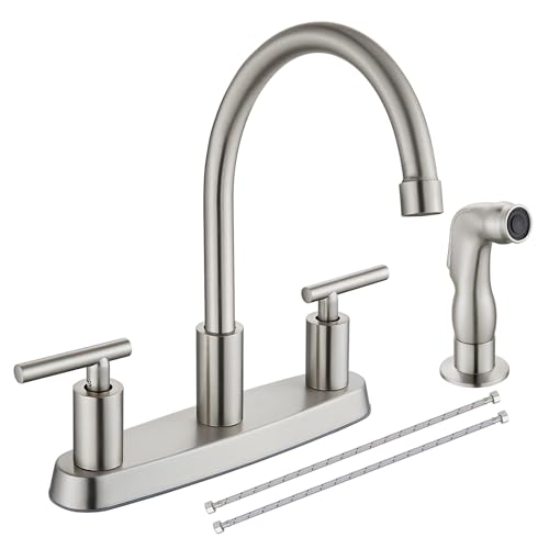 Kitchen Faucet, High Arc 360° Swivel Spout, 2-Handle 8 Inch Centerset Kitchen Sink Faucet with Side Sprayer, 3 or 4 Hole Kitchen Faucet for RV, Utility & Laundry Sink, Brushed Nickel - color: Brushed Nickel