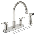 Kitchen Faucet, High Arc 360° Swivel Spout, 2-Handle 8 Inch Centerset Kitchen Sink Faucet with Side Sprayer, 3 or 4 Hole Kitchen Faucet for RV, Utility & Laundry Sink, Brushed Nickel - color: Brushed Nickel