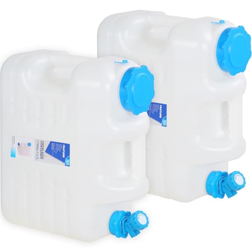 REDCAMP 5 Gallon/18.5L Portable Water Container with Spigot - Camping & Emergency Water Storage for Car, Hiking, Hurricane Supplies, 2 Pack - color: White, size: 5Gal/600 Ounces, 2 Pack