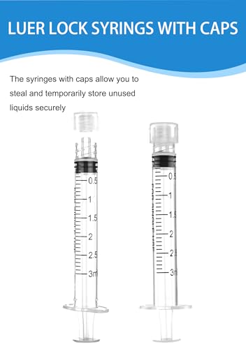 Luer Lock Syringe 3ml - Sterile Disposable Syringes without Needles (10 Pack), Individual Sealed Packaging - size: 3ml