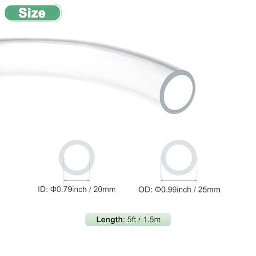 M METERXITY Clear Plastic Tubing, 0.79Inch(20mm) ID 0.99Inch(25mm) OD, 5ft(1.5m) Length PVC Tube Low Pressure Flexible Vinyl Tubing for Garden/Water Hose Airline Tube Aquarium - size: 0.79"×0.99"×5ft