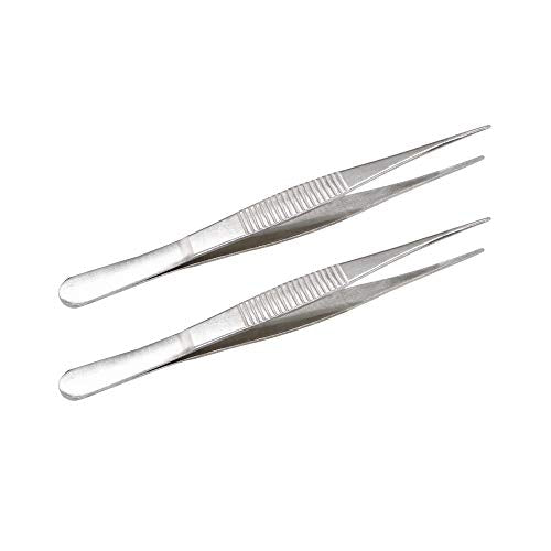 5-1/2 Inch Stainless Steel Tweezers with Straight Serrated Tip Multipurpose Forceps for Craft Repairing 2 Pack - size: 5-1/2 Inch