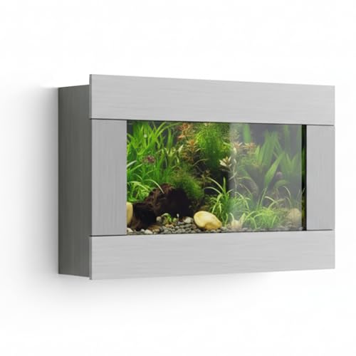 Aussie Aquariums 3.0 Wall Mounted Fish Tank Kit with LED Lighting, Built-in Filter System, Modern Space-Saving Design, Complete Accessories Set (Stainless Steel, View) - color: Stainless Steel, size: View