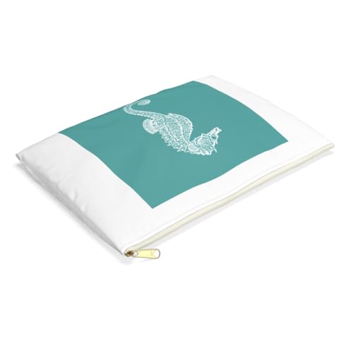 3dRose Teal blue seahorse print Sea Horse Ocean marine beach aquarium aquatic Accessory Pouch Large - size: Large
