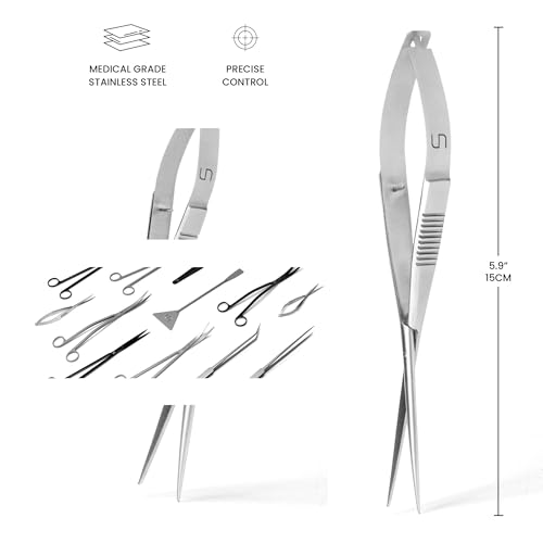 UNS Aquascaping Tools - Stainless Steel Rust Resistant Freshwater Planted Tank Saltwater Reef Aquarium Maintenance Accessory - Trimming Stem & Carpets, Coral Cutting - Straight Spring Scissors, Silver - color: Silver