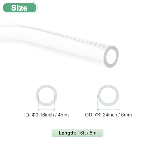 M METERXITY Clear Plastic Tubing, 0.16Inch(4mm) ID 0.24Inch(6mm) OD, 16ft(5m) Length PVC Tube Low Pressure Flexible Vinyl Tubing for Garden/Water Hose Airline Tube Aquarium - size: 0.16"×0.24"×16ft