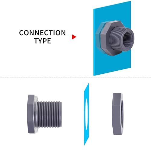 ChillWaves PVC Bulkhead Fitting 1" Double Thread Connector Adapter for Water Tank, Aquariums, Rain barrels(8-PACK) - size: 1 Inch, style: Bulkhead Fitting