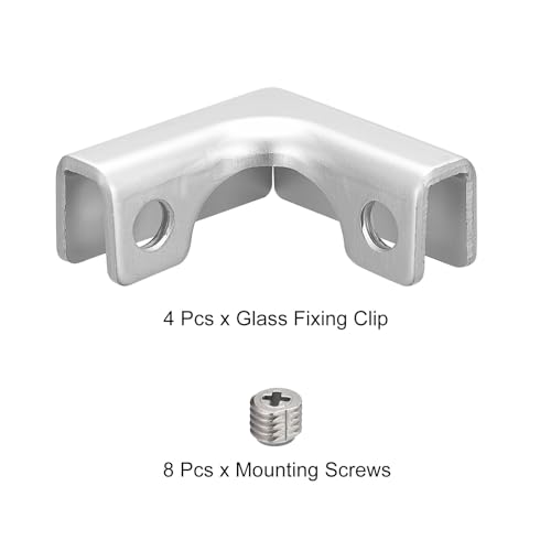 uxcell Glass Fixing Clip, 4pcs for 4-8mm Aluminum Alloy L-Shaped Glass Connector Combination Bracket Reinforced Clamp for Glass Display Cabinet, Fish Tank - size: 4-8mm