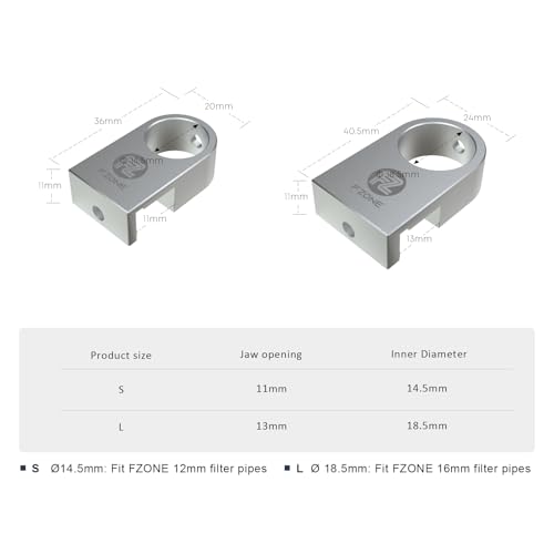 FZONE Mini Aquarium Fixing Clamp, Aluminum Alloy Holder for Rimless Aquariums Fasten Water Pipes with Anti-Overflow Card Slot for Fish Tank Inlet and Outlet Pipes 2pcs(S) - size: S