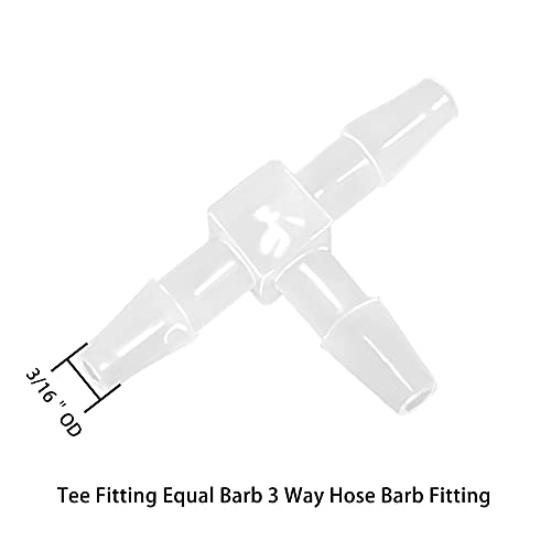 3/16" Tee Fitting Equal Barb 3 Way Hose Barb Adapter for Fuel Gas Liquid Air (Pack of 5) - size: 3/16 inch